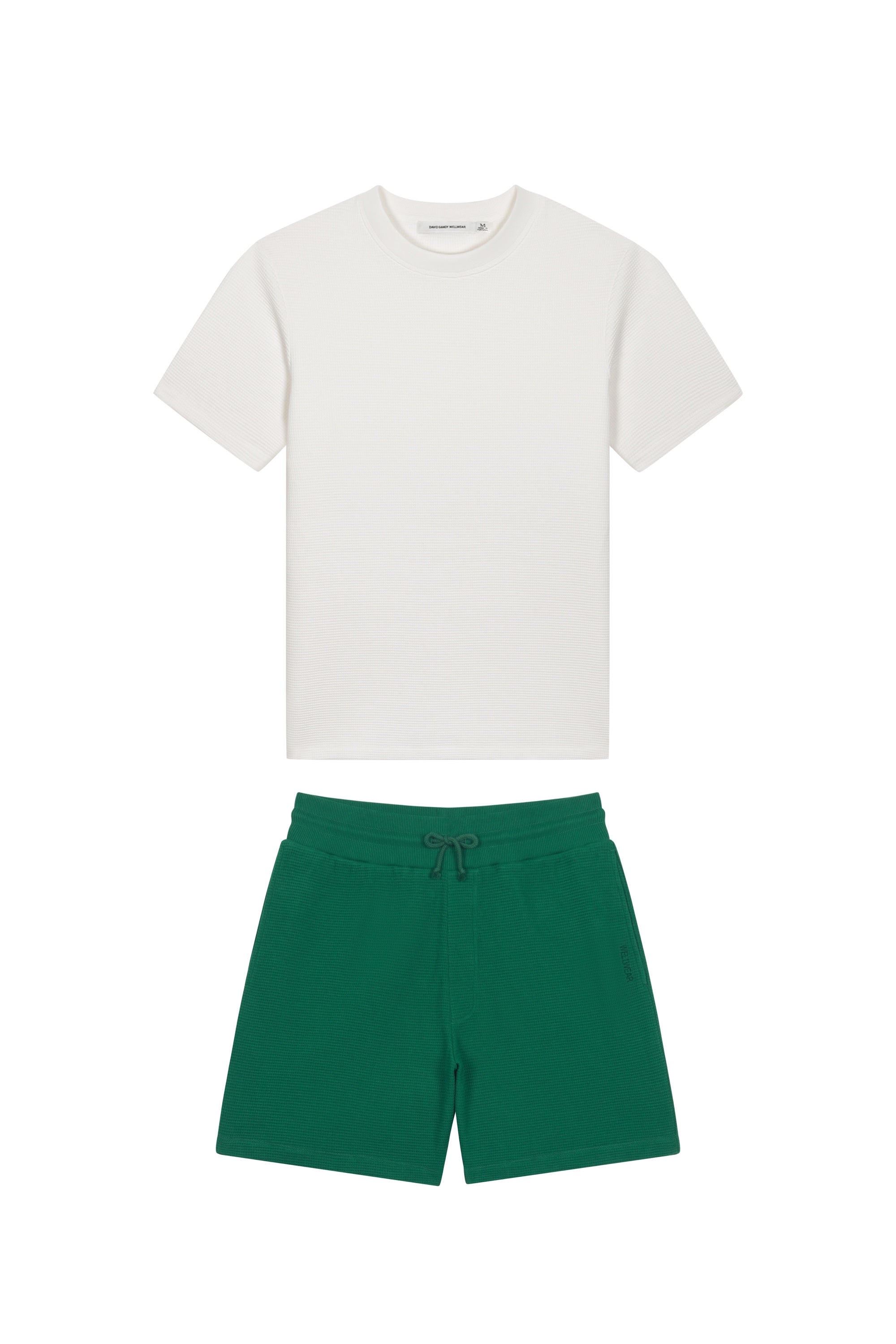 Poolside Waffle Tee Set - Off White & Forest Green | David Gandy Wellwear